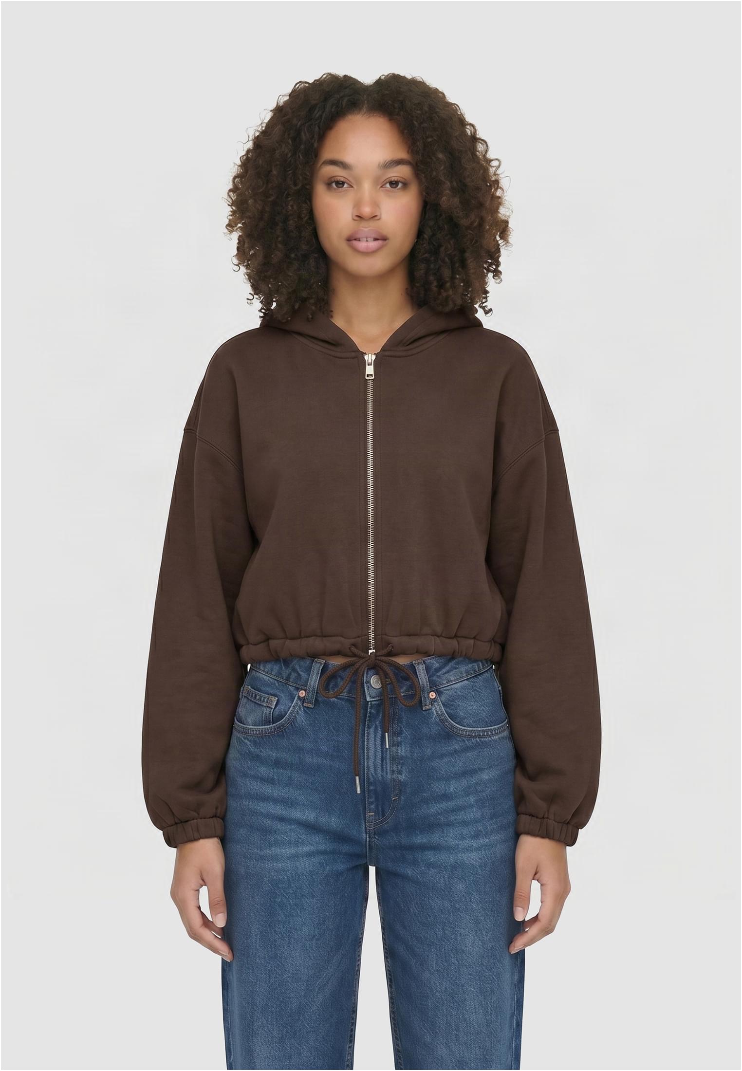 Urban Classics Felpa con cappuccio Fluffy Cropped Zip chocolatebrown