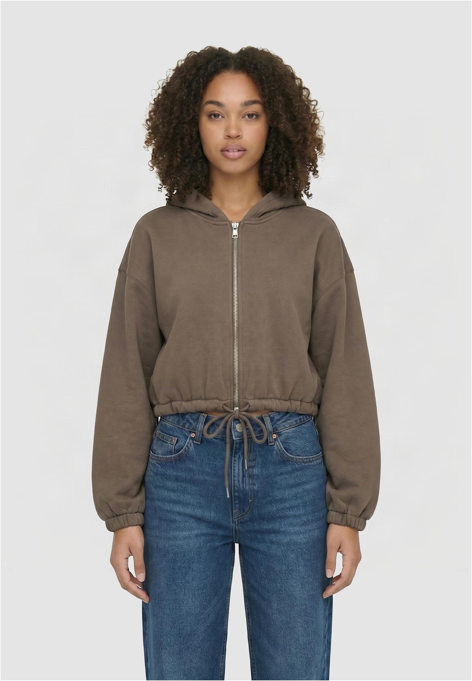 Urban Classics Felpa con cappuccio Fluffy Cropped Zip deeptaupe