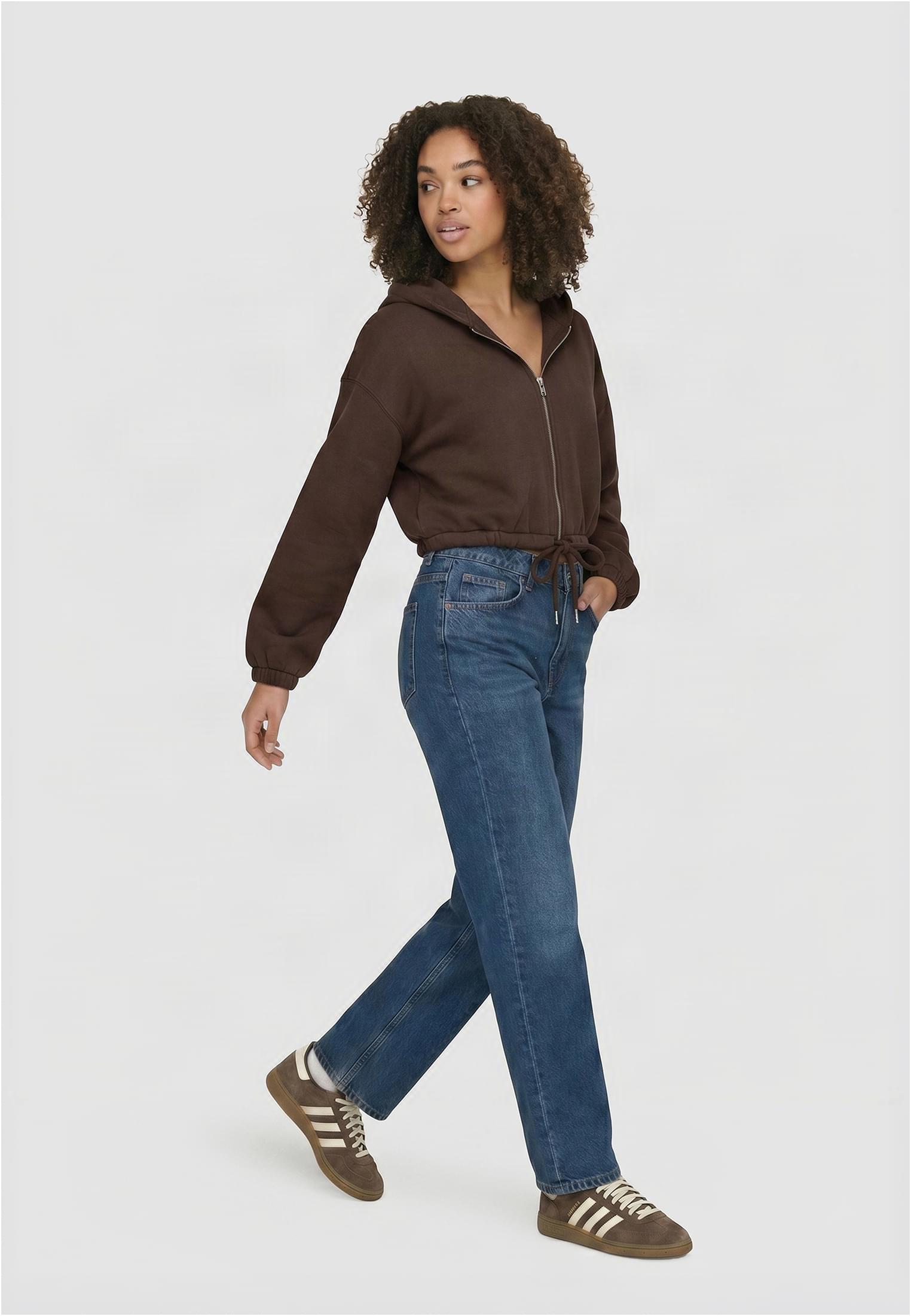 Urban Classics Felpa con cappuccio Fluffy Cropped Zip chocolatebrown