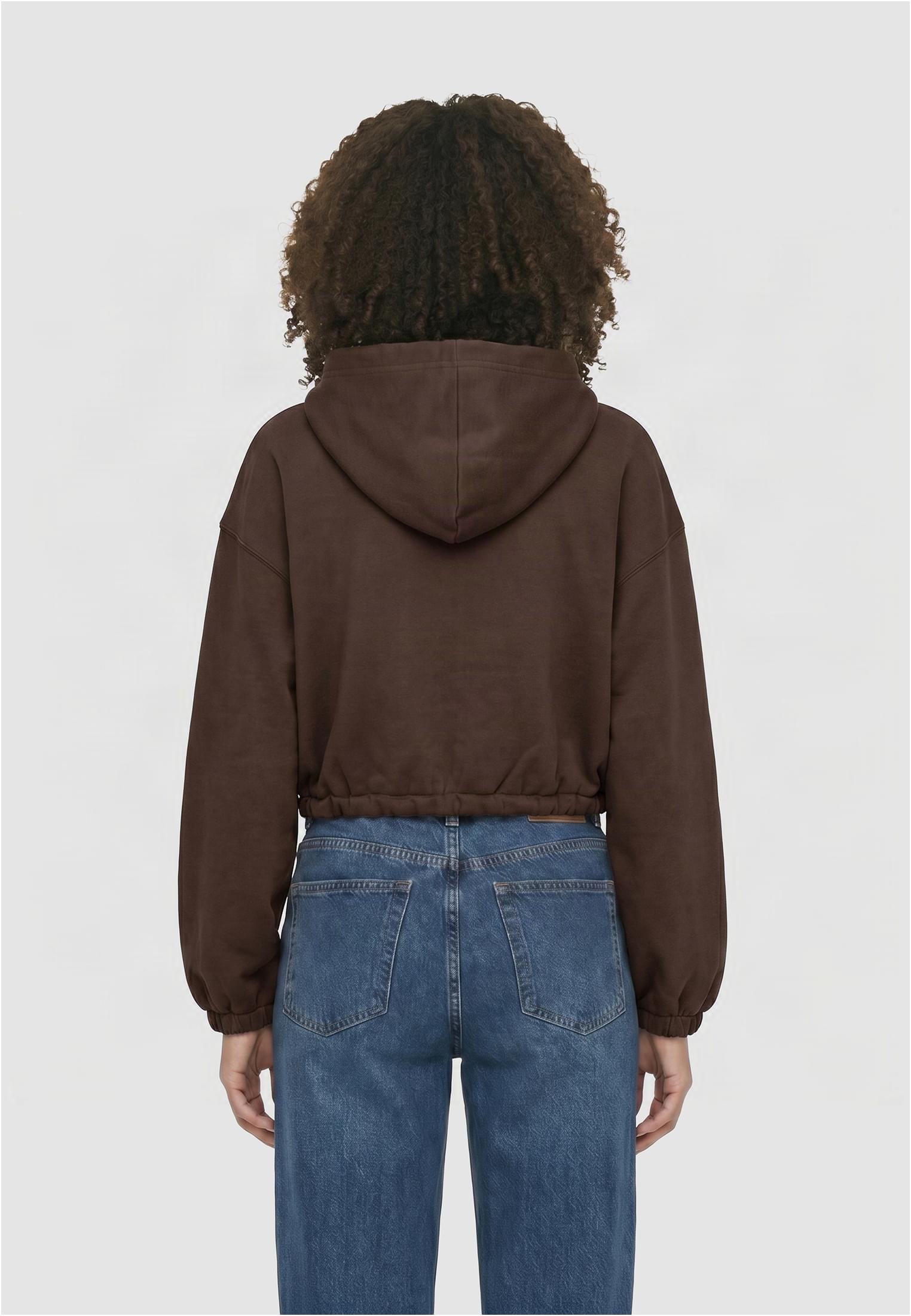 Urban Classics Felpa con cappuccio Fluffy Cropped Zip chocolatebrown