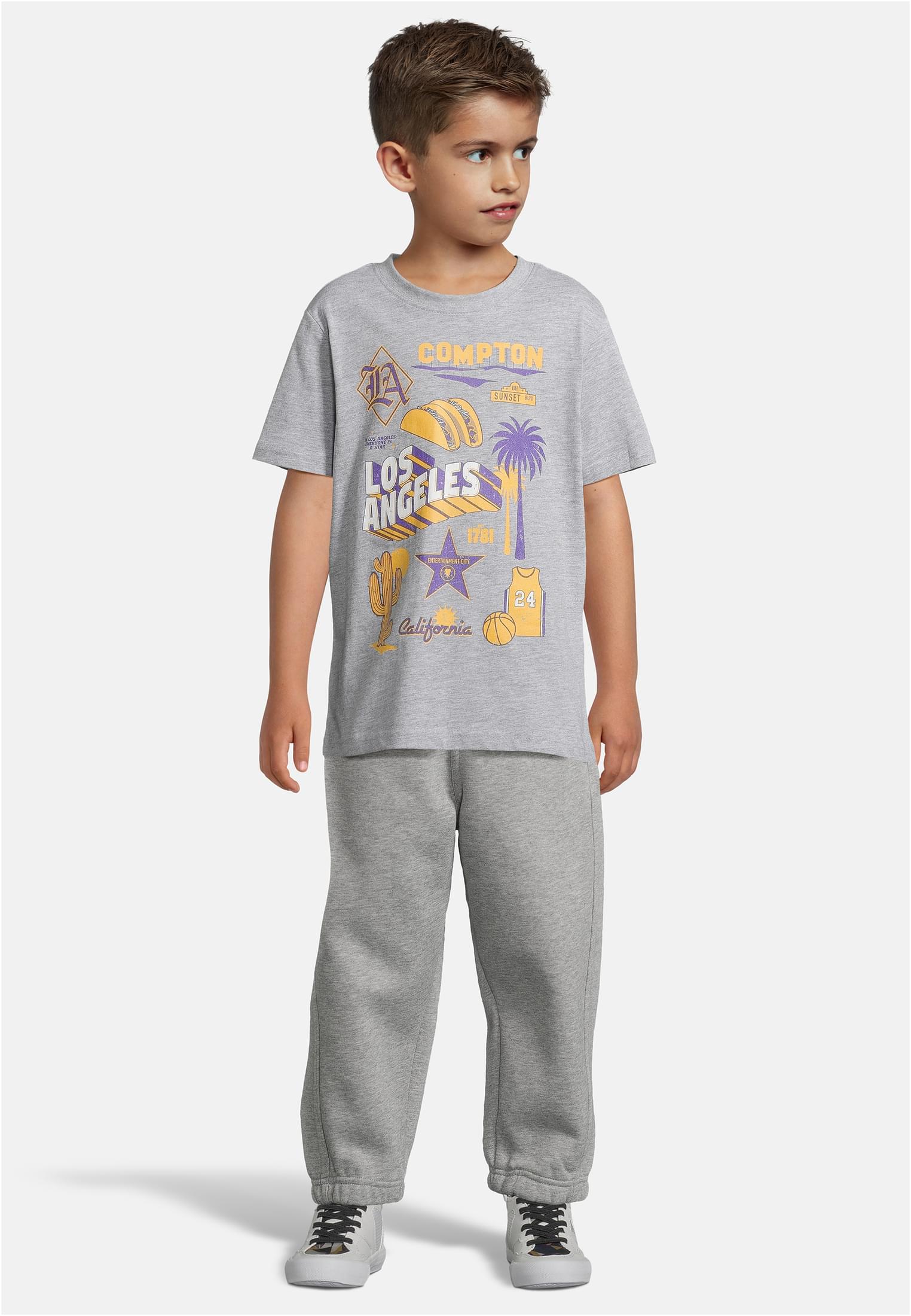 Urban Classics Kids Maglietta Pack kurzarm Los Angeles Compton white+heathergrey