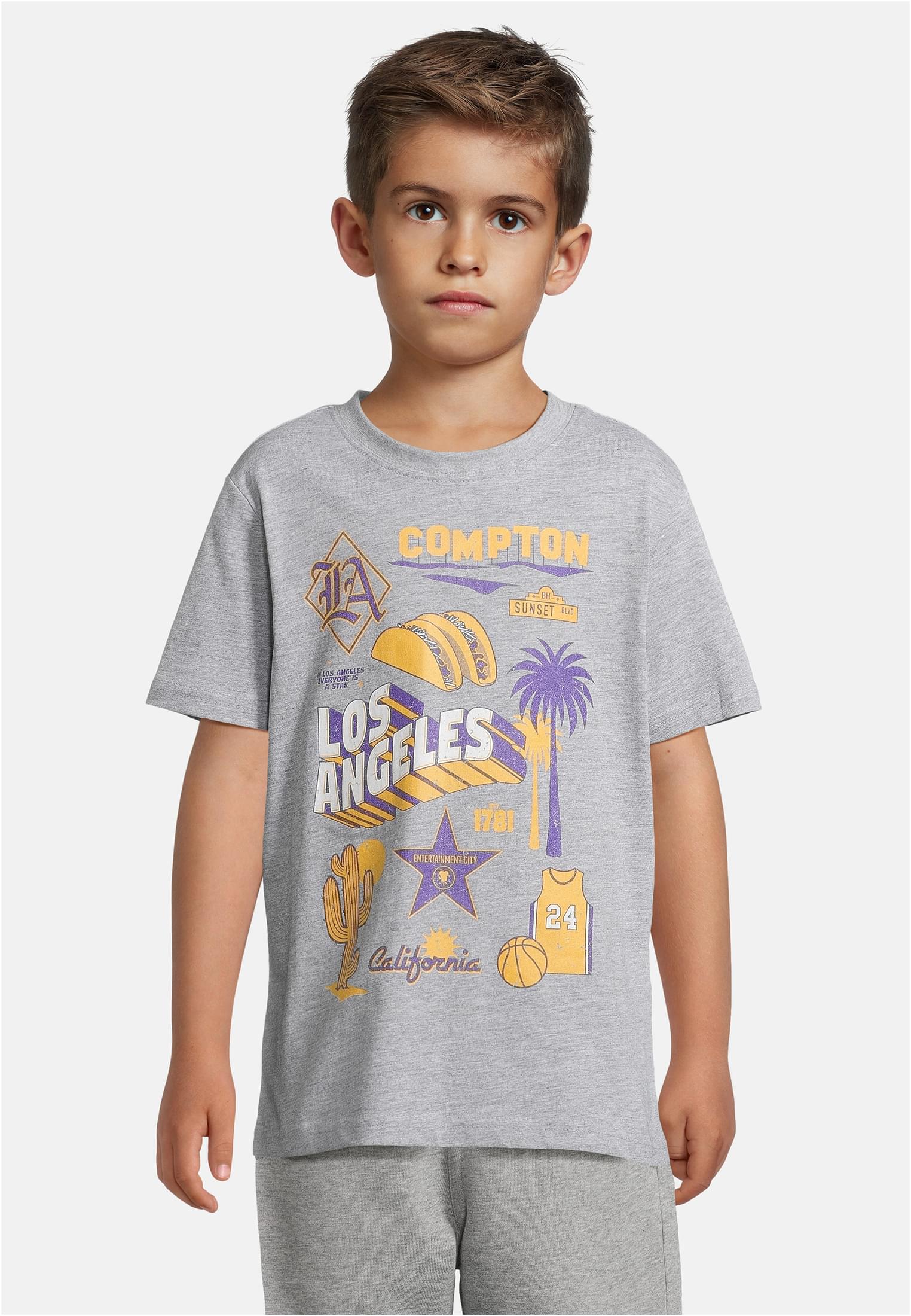 Urban Classics Kids Maglietta Pack kurzarm Los Angeles Compton white+heathergrey