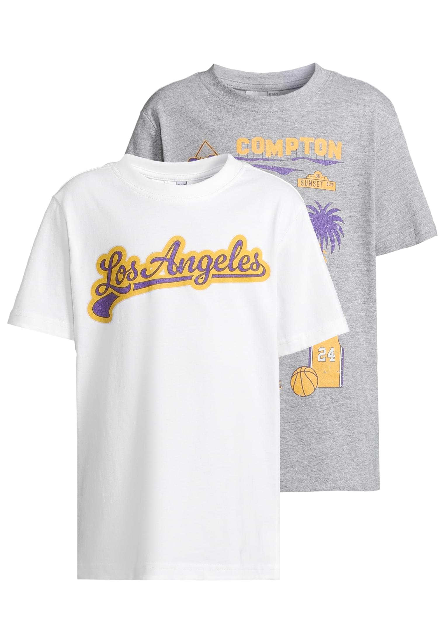 Urban Classics Kids Maglietta Pack kurzarm Los Angeles Compton white+heathergrey