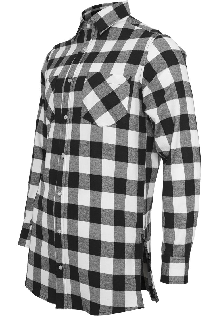 Side-Zip Long Checked Shirt-TB1001 Flanell