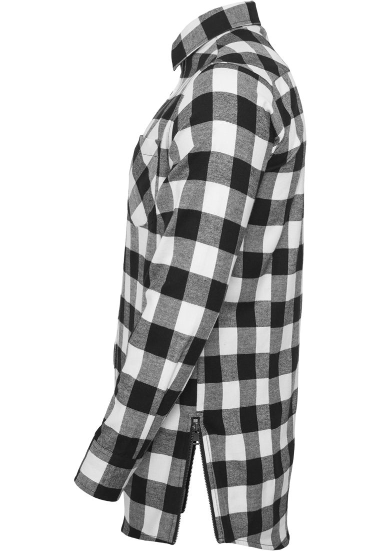 Side-Zip Long Checked Flanell Shirt-TB1001