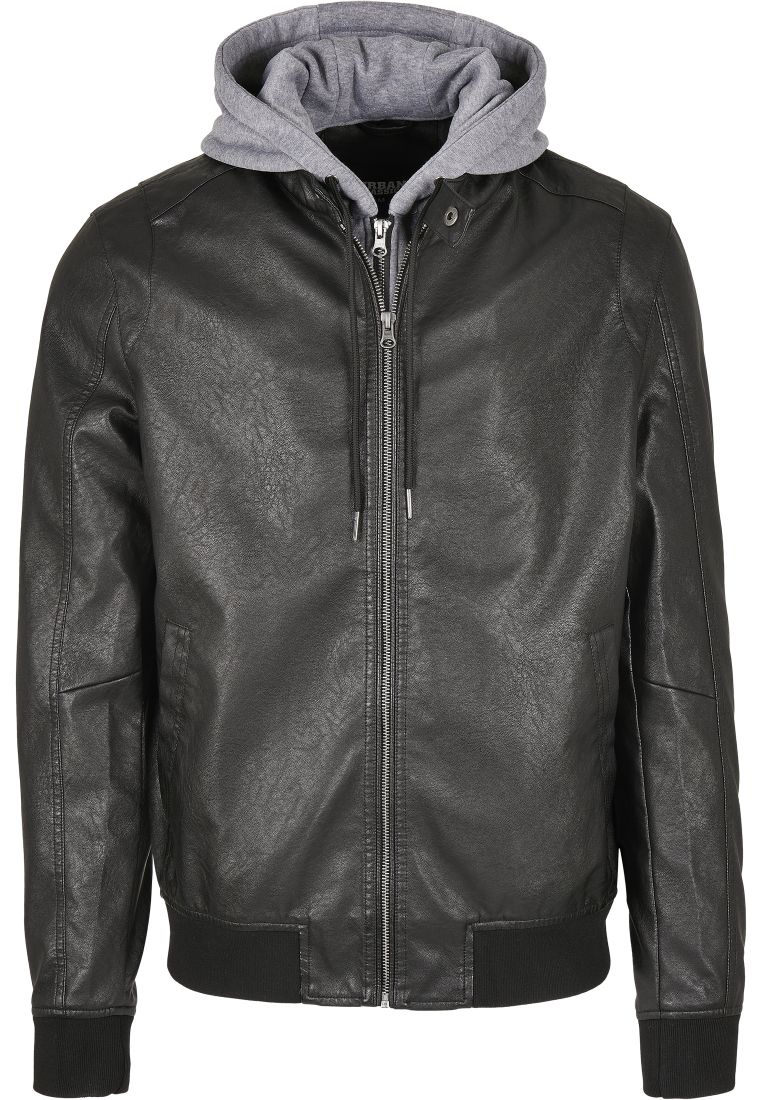 Fleece Hooded Fake Leather Jacket
