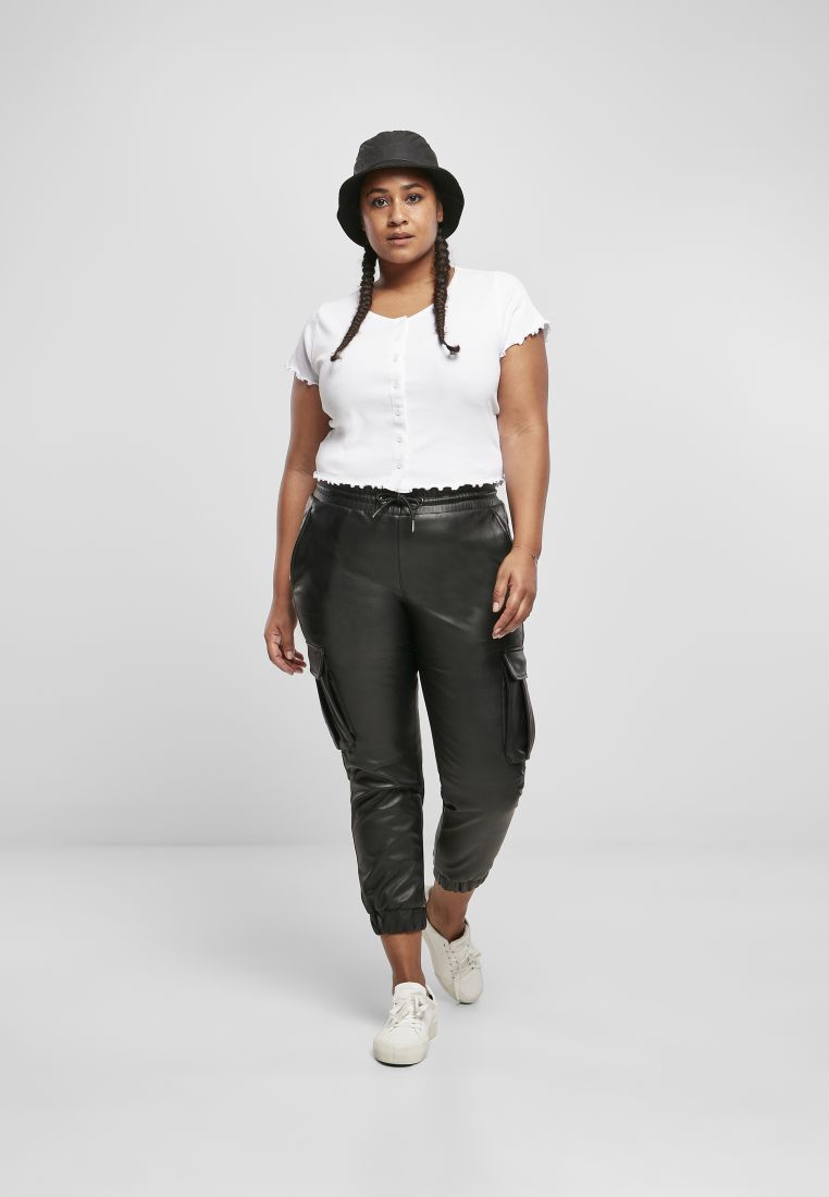 Ladies Faux Leather Cargo Pants-TB3983