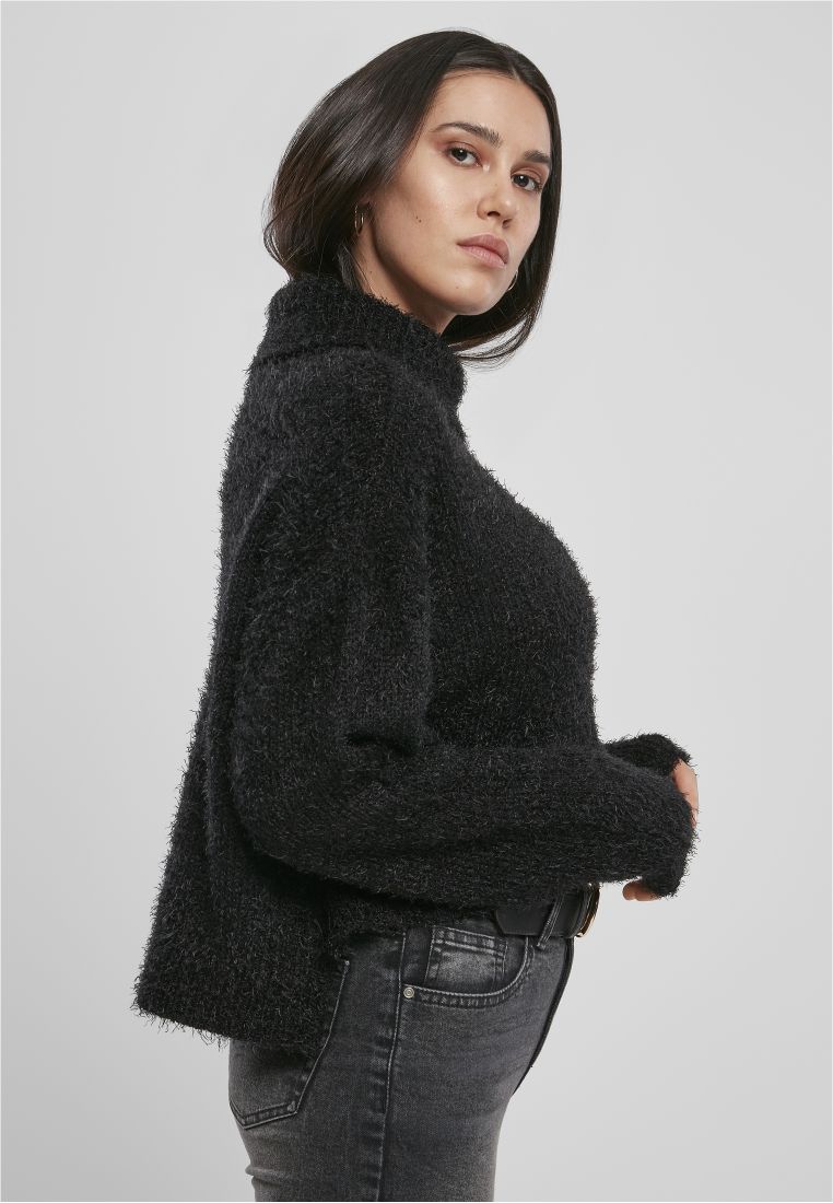 Ladies Oversized Turtleneck Feather Sweater