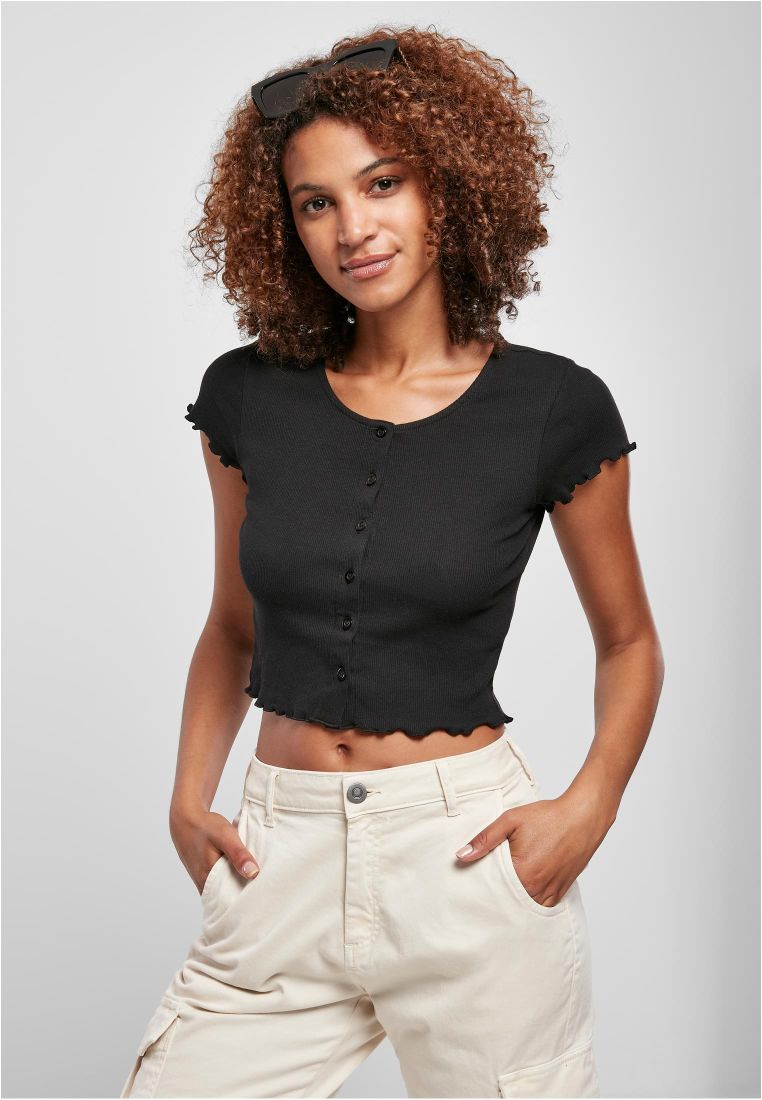 Ladies Cropped Button Up Rib Tee