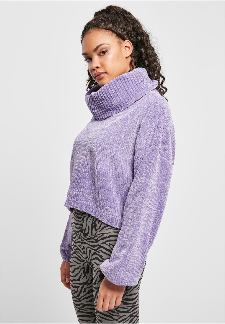 Ladies Short Chenille Turtleneck Sweater