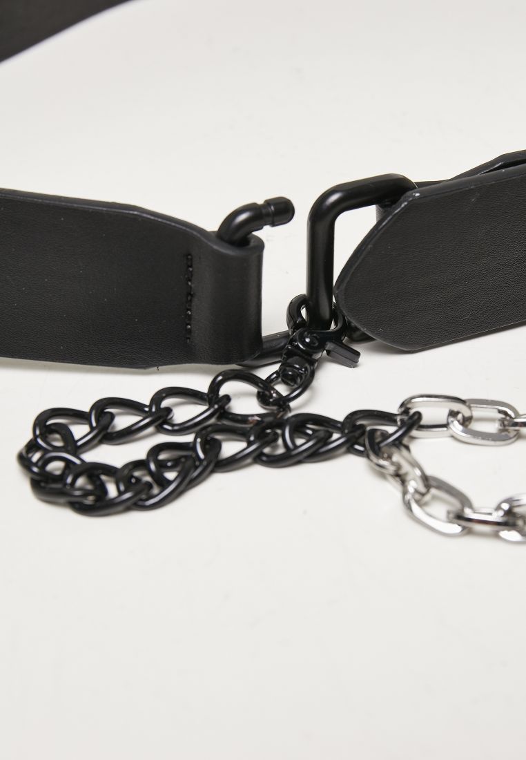 Imitation Leather Belt With Metal Chain