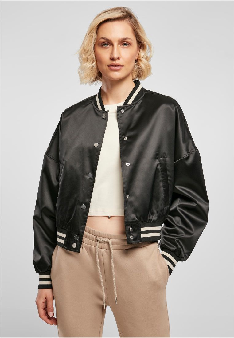 Ladies Short Oversized Satin College Jacket - Naisten Takit - TTUTB5037 - 1