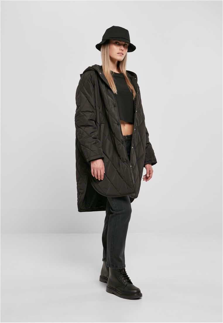 Ladies Oversized Diamond Quilted Hooded Coat - Naisten Takit - TTUTB5074 - 7