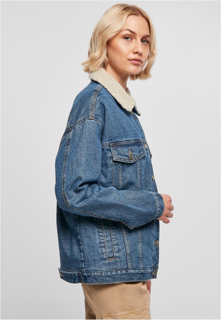 Sherpa denim jacket womens hot sale oversized