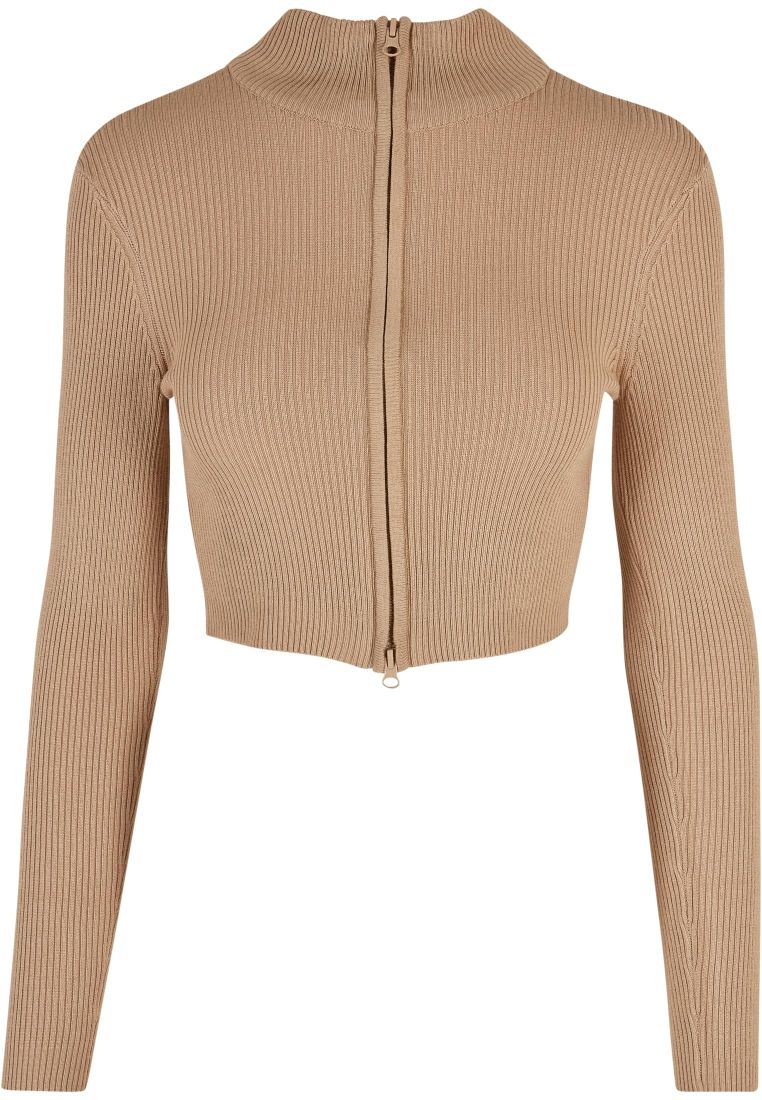 Ladies Cropped Rib Knit Zip Cardigan - Ladies Crewnecks and College Jackets - TTUTB5089 - 579