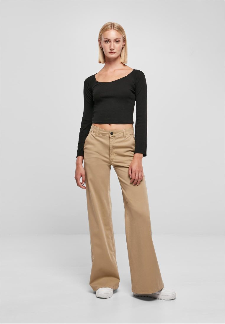 Ladies High Waist Wide Leg Chino Pants - Ladies Jeans - TTUTB5453 - 308
