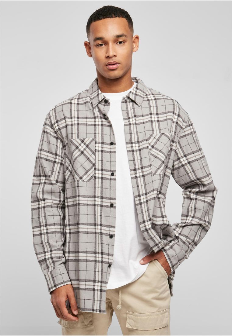 Long Oversized Grey Check Shirt - Miesten kauluspaidat - TTUTB5516 - 1