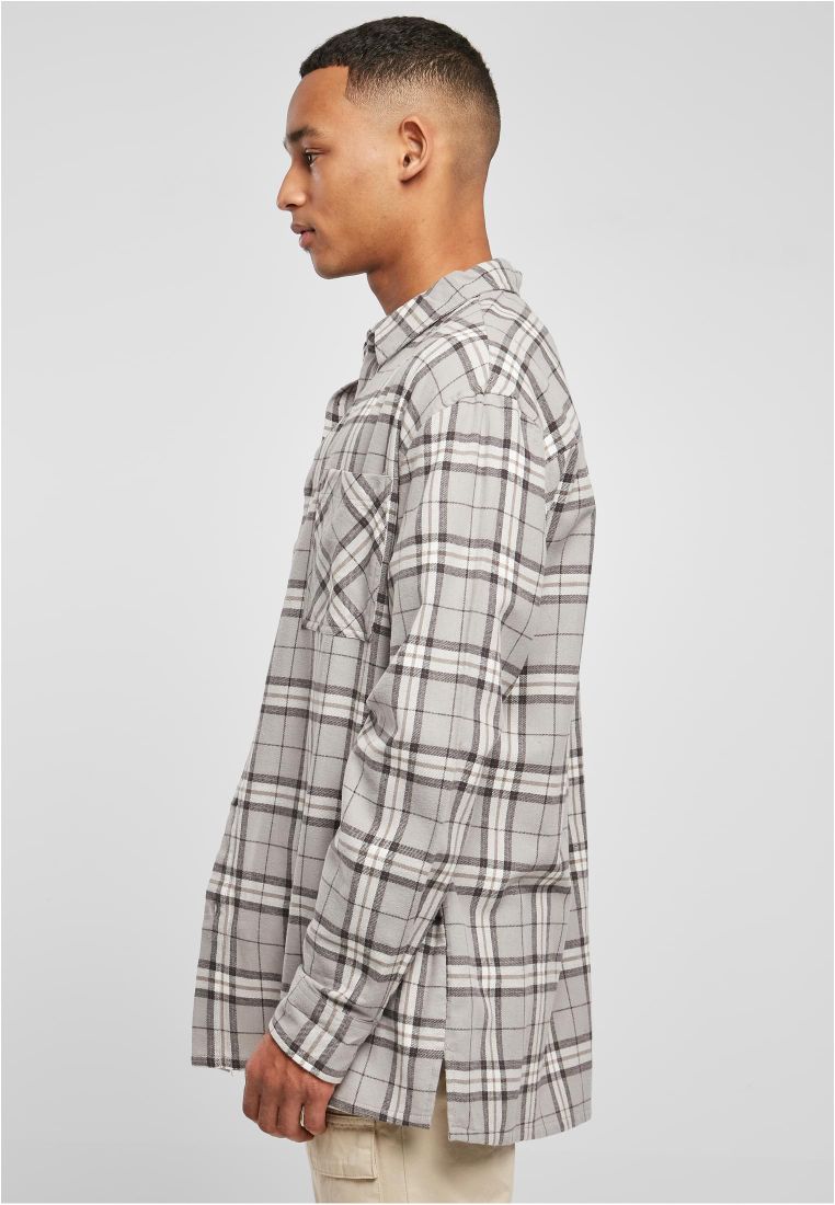 Long Oversized Grey Check Shirt - Miesten kauluspaidat - TTUTB5516 - 4