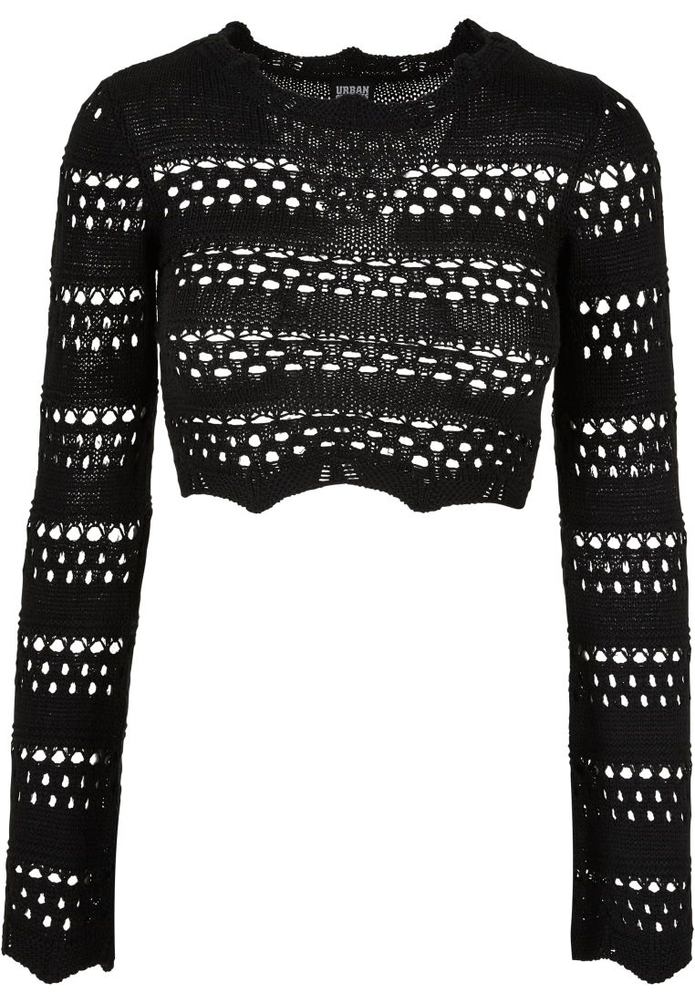 Ladies Cropped Crochet Knit Sweater - Ladies Crewnecks and College Jackets - TTUTB5970 - 2