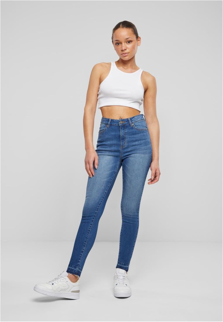 Ladies Skinny High Waist Open Hem Jeans - - TTUTB6865 - 338