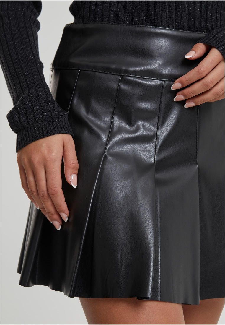 Ladies Synthetic Leather Pleated Skirt -  - TTUTB7059 - 39