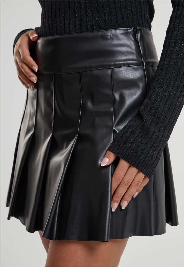 Ladies Synthetic Leather Pleated Skirt - - TTUTB7059 - 40