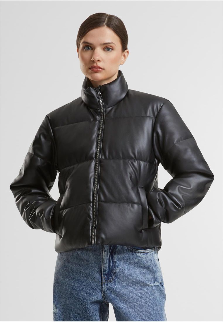 Ladies Synthetic Leather Puffer Jacket - Naisten Takit - TTUTB7073 - 1