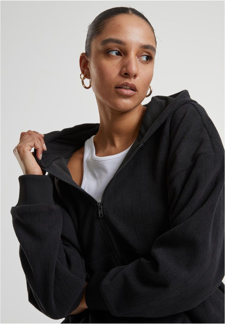 Ladies Jacquard Velvet Oversized Zip Hoody - - TTUTB7121 - 39