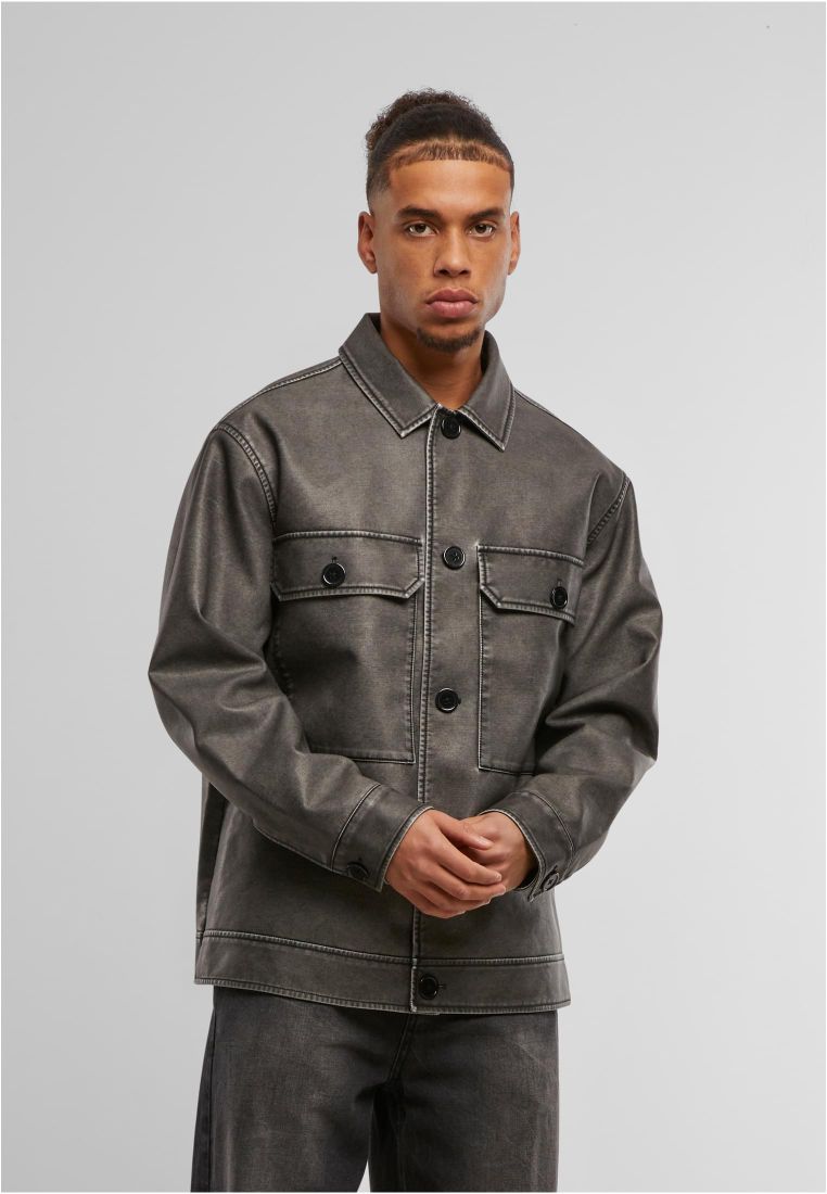 Synthetic Vintage Leather Shirt Jacket -  - TTUTB7330 - 1