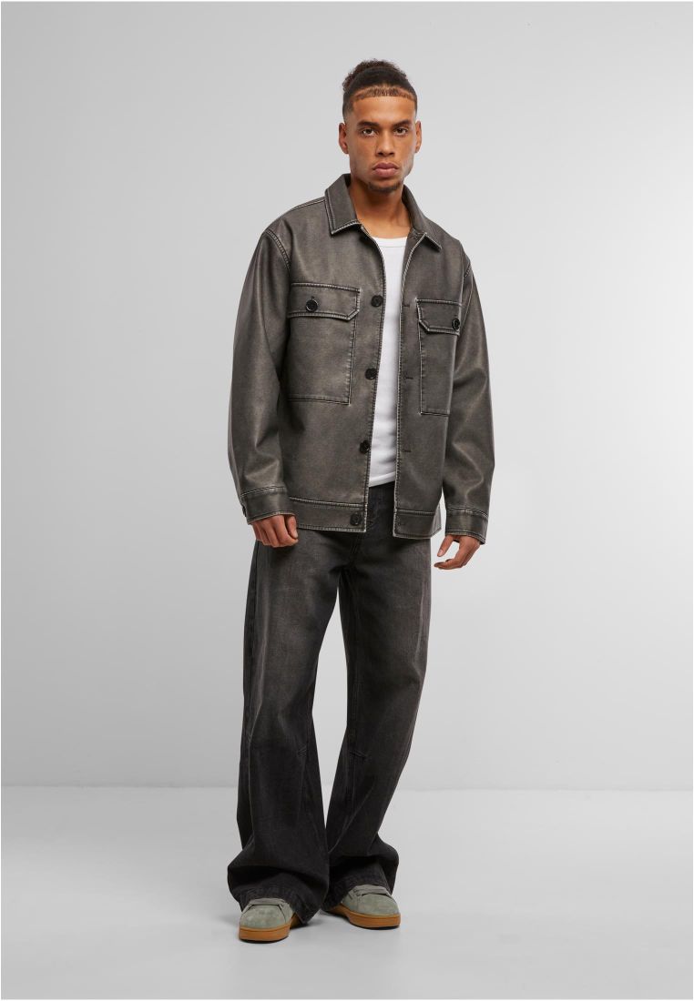 Synthetic Vintage Leather Shirt Jacket -  - TTUTB7330 - 5