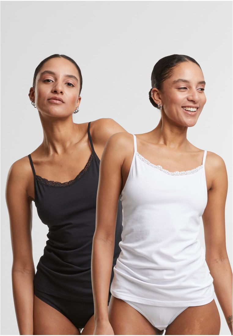 Ladies Basic Tank Top Cotton Lace 2-Pack - - TTUTB7674A - 34