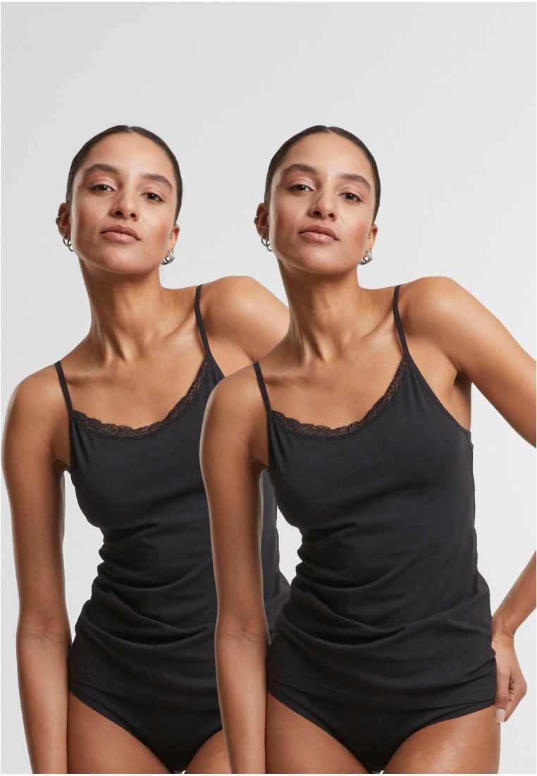 Ladies Basic Tank Top Cotton Lace 2-Pack - - TTUTB7674A - 334