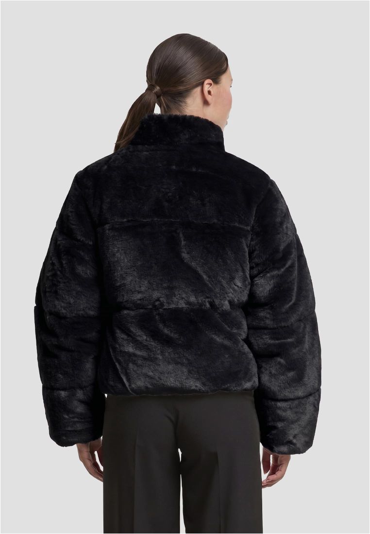 Ladies Short Faux Fur Puffer Jacket - - TTUTB7935 - 35
