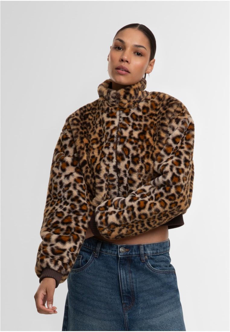 Ladies Cropped Faux Fur Leo Jacket -  - TTUTB7938 - 1