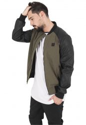 Cotton Bomber Synthetic Leather Sleeve Jacket