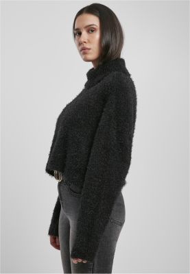 Ladies Oversized Turtleneck Feather Sweater